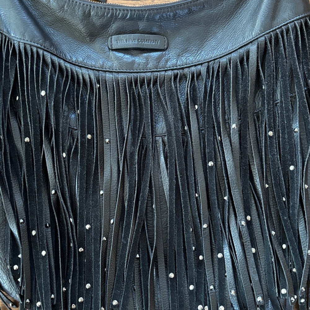 Frye Heidi Handag Studded Black Leather Fringe - Stud Hobo - Picture 3 of 11